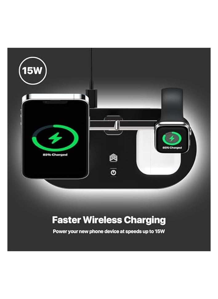 erorex Wireless Charger Station with MagSafe 5-in-1 Aluminum Alloy Magnetic Fast Induction,15W Wireless Charger Stand With LED Lamp and Adapter For iPhone 15/14/Pro/Pro Max, Samsung Phones, AirPods 3/2/Pro  - Image 3