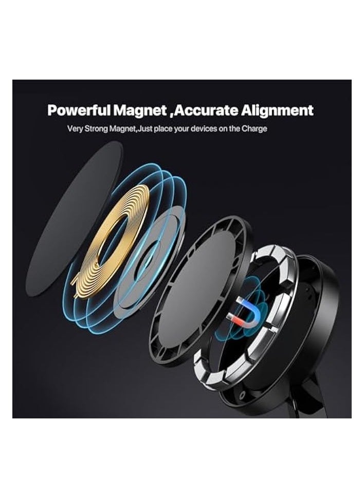 erorex Wireless Charger Station with MagSafe 5-in-1 Aluminum Alloy Magnetic Fast Induction,15W Wireless Charger Stand With LED Lamp and Adapter For iPhone 15/14/Pro/Pro Max, Samsung Phones, AirPods 3/2/Pro  - Image 4