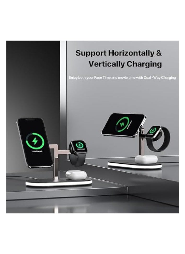 erorex Wireless Charger Station with MagSafe 5-in-1 Aluminum Alloy Magnetic Fast Induction,15W Wireless Charger Stand With LED Lamp and Adapter For iPhone 15/14/Pro/Pro Max, Samsung Phones, AirPods 3/2/Pro  - Image 5