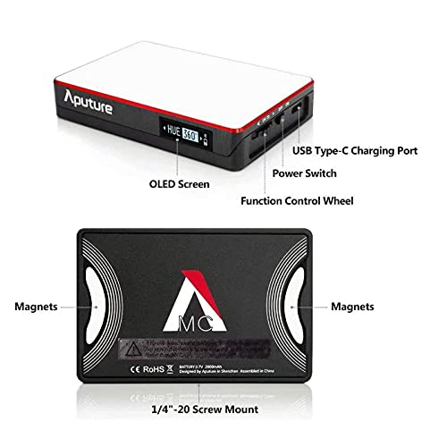 Aputure Amaran MC RGBWW Mini On Camera Video Light,3200K-6500K,CRI/TLCI 96+,HSI Mode,Support Magnetic Attraction,App with USB-C PD and Wireless Charging - Image 3