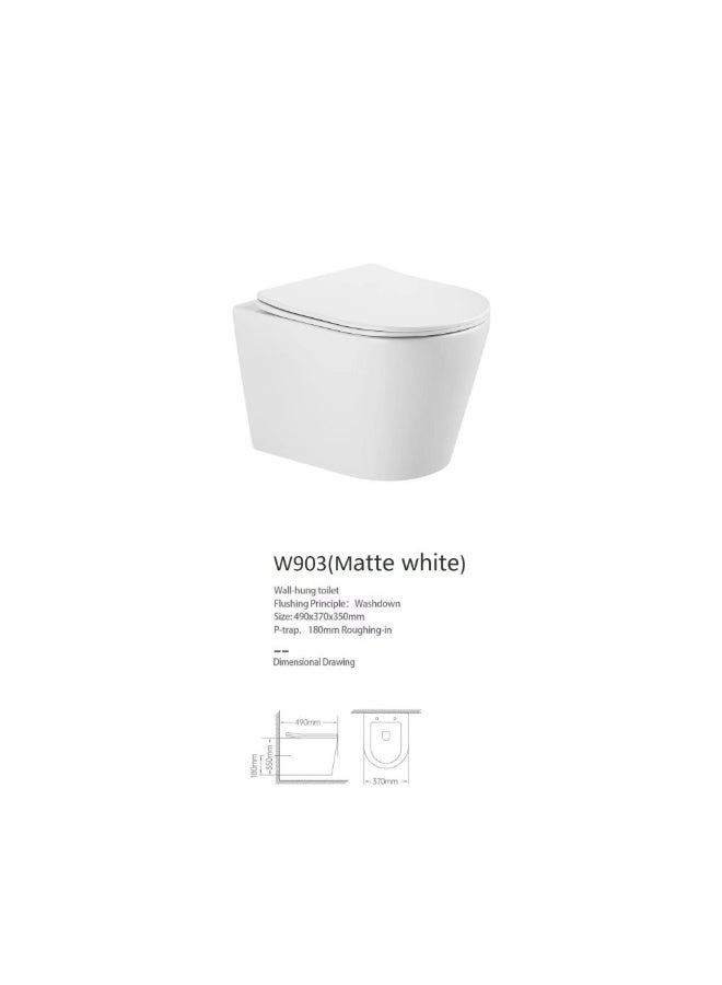 DANUBE HOME Milano Wall Hung Wc Pro Model W903 Matte White Rnd | Ceramic Wall Hung | Wall Mounted Water Closet For Toilet Bathroom Washroom - Matt White - Image 3