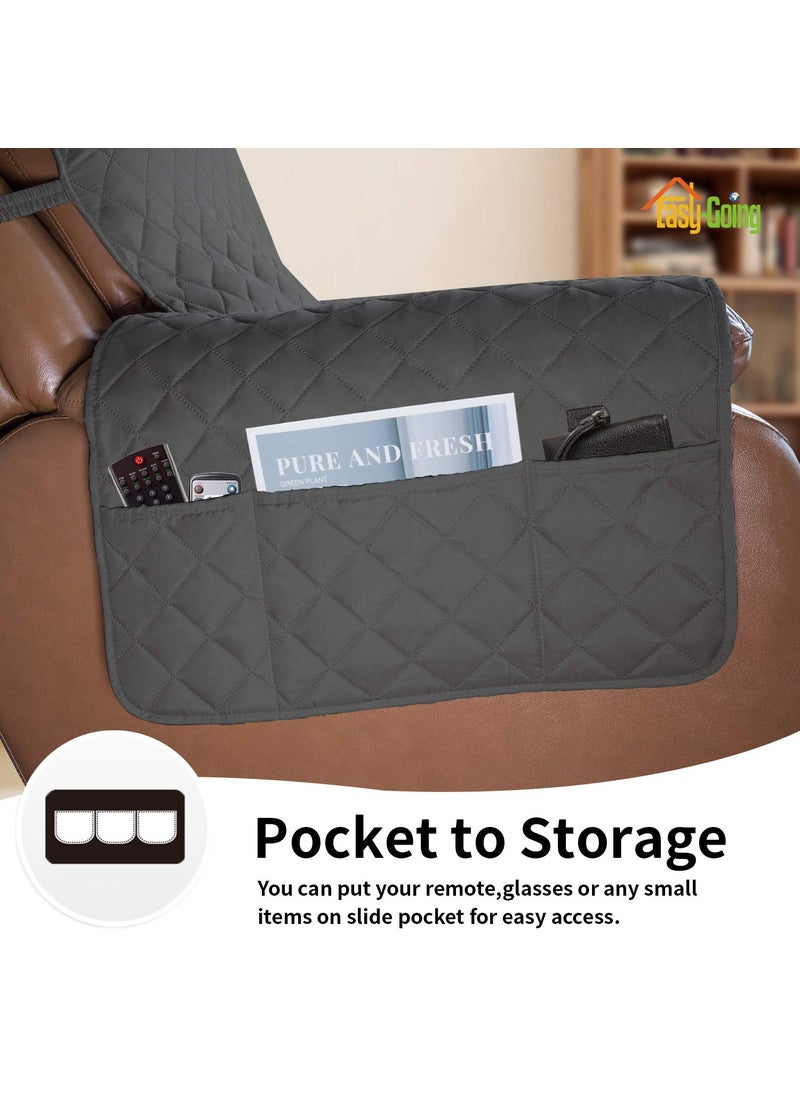Easy-Going - Easy-Going Oversized Recliner Cover Reversible Couch Cover Sofa Cover for Living Room Water Resistant Furniture Protector with Elastic Straps for Pets Dog (Oversized Recliner, Dark Gray/Beige) - Image 1