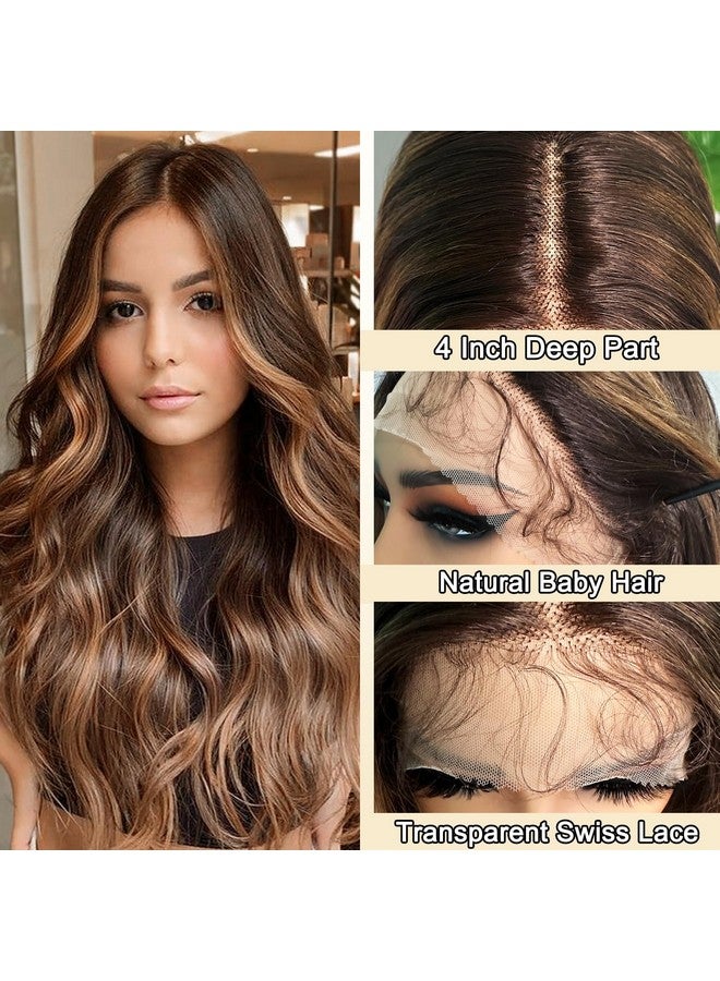 SOKU Highlight Brown Wavy Wigs For Black Women Long Body Wave Lace Front Wig 28 Inch Glueless Middle Part Wig Pre Plucked Hairline With Baby Hair For Daily Wearing - Image 3