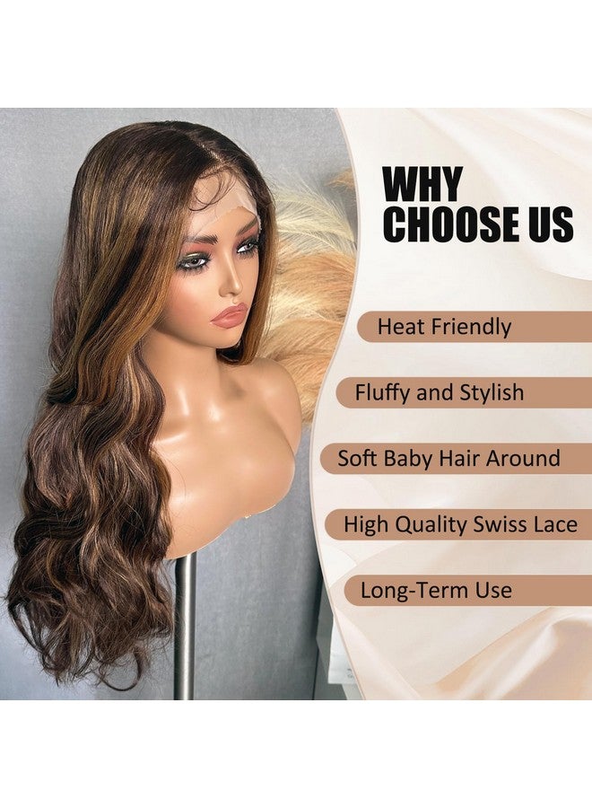 SOKU Highlight Brown Wavy Wigs For Black Women Long Body Wave Lace Front Wig 28 Inch Glueless Middle Part Wig Pre Plucked Hairline With Baby Hair For Daily Wearing - Image 5