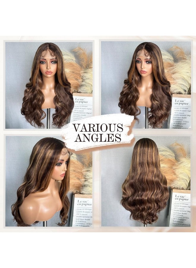 SOKU Highlight Brown Wavy Wigs For Black Women Long Body Wave Lace Front Wig 28 Inch Glueless Middle Part Wig Pre Plucked Hairline With Baby Hair For Daily Wearing - Image 4