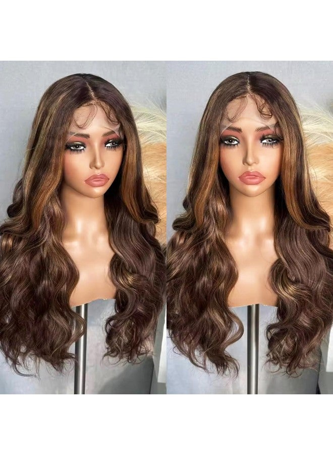 SOKU Highlight Brown Wavy Wigs For Black Women Long Body Wave Lace Front Wig 28 Inch Glueless Middle Part Wig Pre Plucked Hairline With Baby Hair For Daily Wearing - Image 1