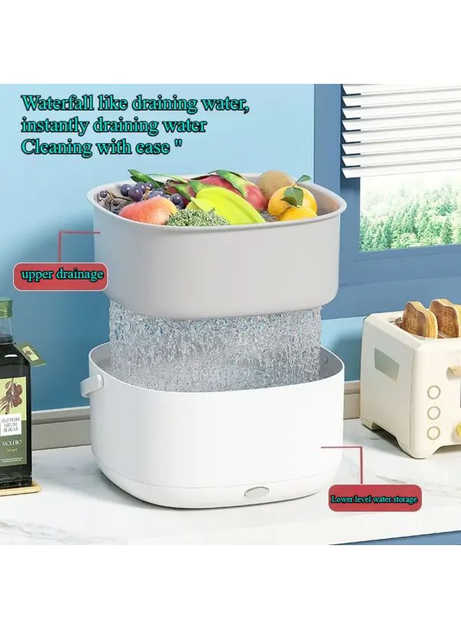 White And Grey Portable Electric Fruit Vegetable Washer Machine Large Capacity Heavy Duty With Anti Slip Base - Image 4