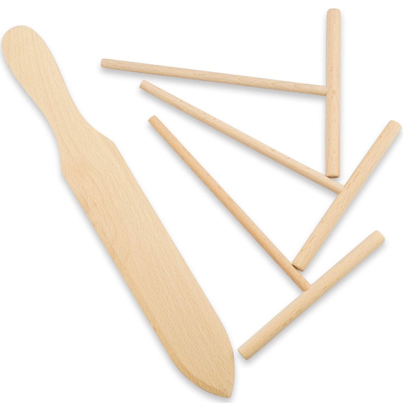 Prowithlin 4 Piece Crepe Spreader and Spatula Set  Crepes Maker Made Of 100% Natural Beech Wood  12"" Crepe Spatula and 4.7"" Crepe Spreader  Crepe Pan Dosa Pan Accessories Crepe Tools - Image 1
