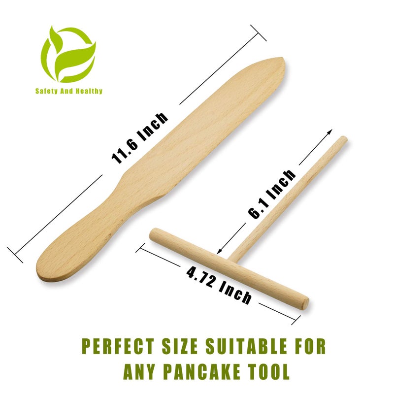Prowithlin 4 Piece Crepe Spreader and Spatula Set  Crepes Maker Made Of 100% Natural Beech Wood  12"" Crepe Spatula and 4.7"" Crepe Spreader  Crepe Pan Dosa Pan Accessories Crepe Tools - Image 3
