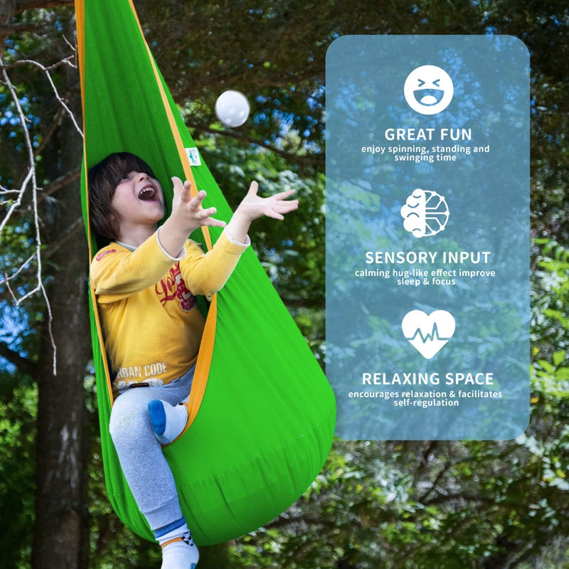 OUTREE Kids Pod Swing Seat, Cotton Child Hammock Swing Chair,Sensory Swing for Indoor and Outdoor Use,Green and Yellow - Image 4