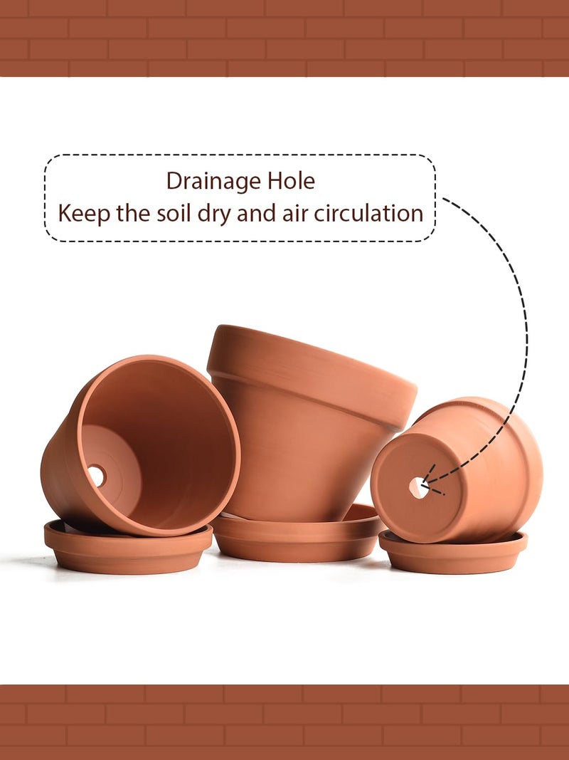 INGOFIN Terracotta Pots Set with Saucer - 5/6/7 inch Ceramic Clay Planters with Drainage Hole, Garden Flower Succulent Pots with Tray for Indoor Outdoor Plants, Set of 3 - Image 4