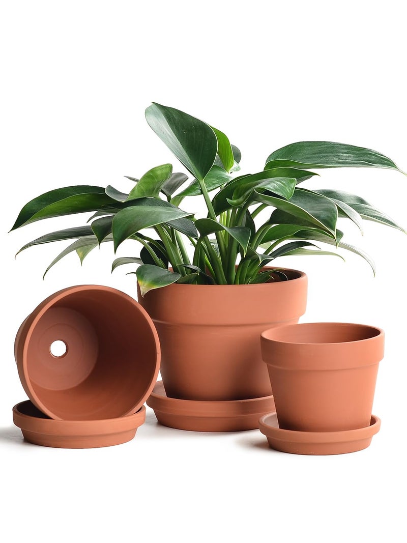 INGOFIN Terracotta Pots Set with Saucer - 5/6/7 inch Ceramic Clay Planters with Drainage Hole, Garden Flower Succulent Pots with Tray for Indoor Outdoor Plants, Set of 3 - Image 1