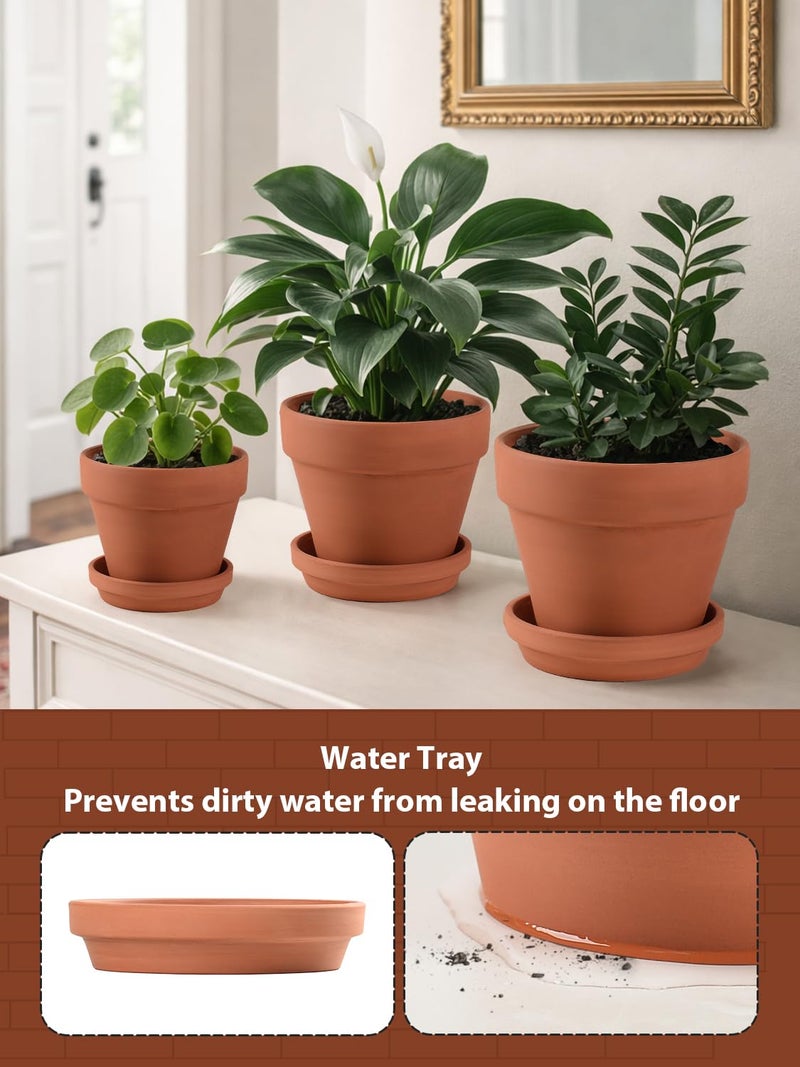 INGOFIN Terracotta Pots Set with Saucer - 5/6/7 inch Ceramic Clay Planters with Drainage Hole, Garden Flower Succulent Pots with Tray for Indoor Outdoor Plants, Set of 3 - Image 5