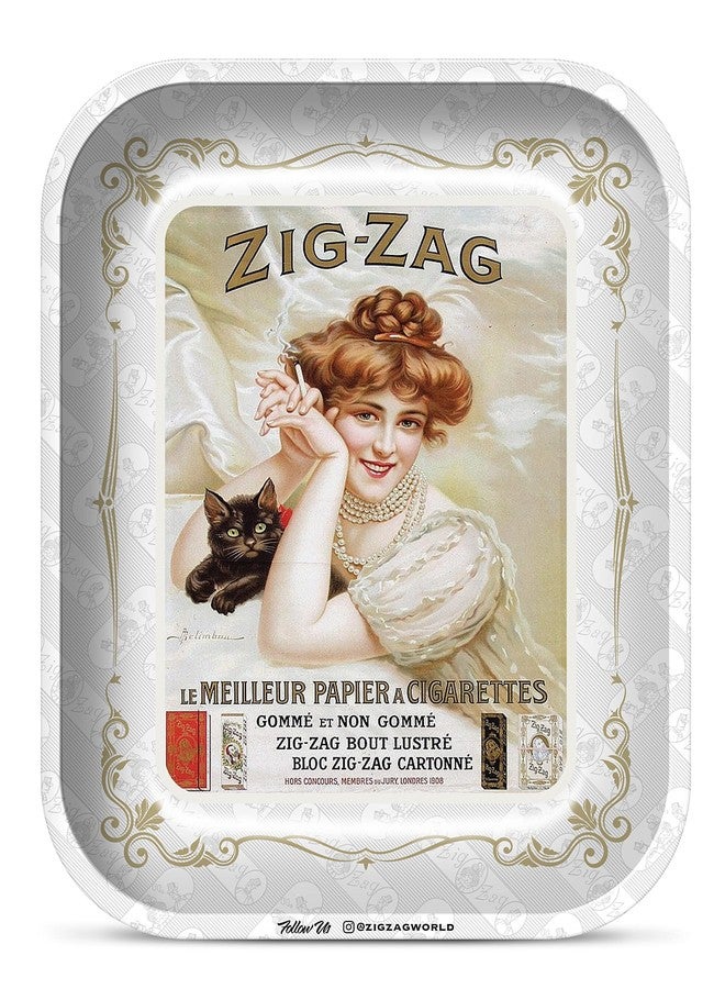 ZIG-ZAG Large Metal Rolling Paper Tray, Vintage White, Elegant Design, Sleek Finish and Smooth Rounded Corners - 13.4" x 10.8" - Image 1