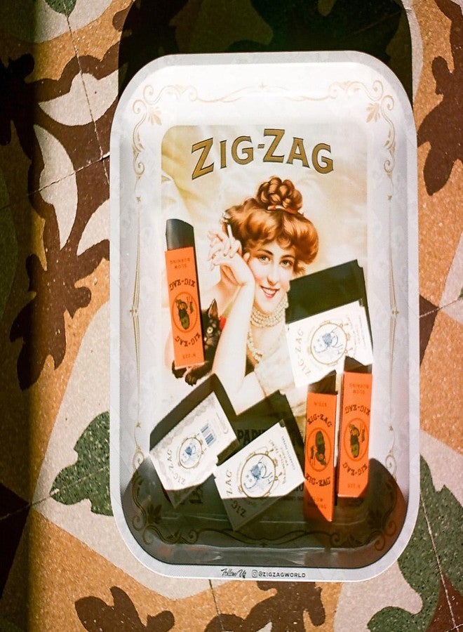 ZIG-ZAG Large Metal Rolling Paper Tray, Vintage White, Elegant Design, Sleek Finish and Smooth Rounded Corners - 13.4" x 10.8" - Image 5