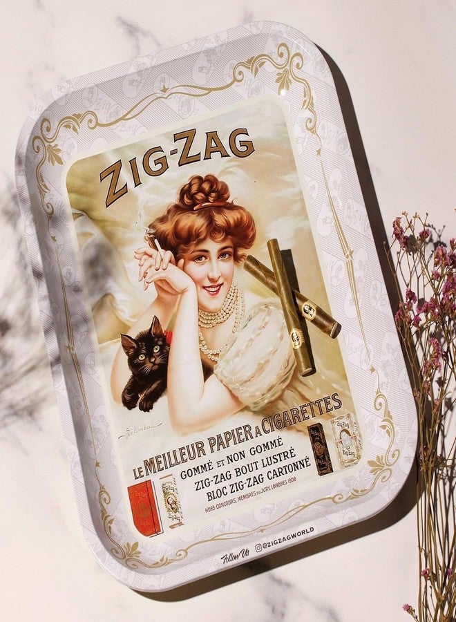 ZIG-ZAG Large Metal Rolling Paper Tray, Vintage White, Elegant Design, Sleek Finish and Smooth Rounded Corners - 13.4" x 10.8" - Image 2