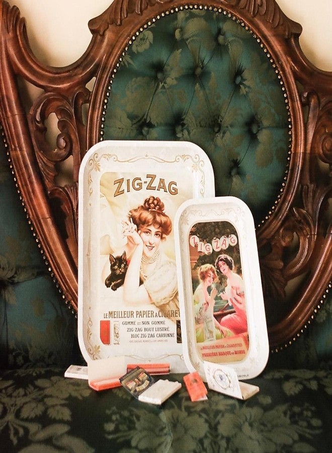 ZIG-ZAG Large Metal Rolling Paper Tray, Vintage White, Elegant Design, Sleek Finish and Smooth Rounded Corners - 13.4" x 10.8" - Image 3