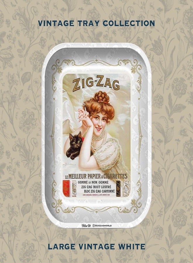 ZIG-ZAG Large Metal Rolling Paper Tray, Vintage White, Elegant Design, Sleek Finish and Smooth Rounded Corners - 13.4" x 10.8" - Image 4