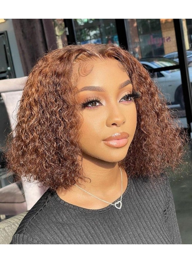 BLY Glueless Highlight Human Hair Wear And Go Lace Front Bob Wigs Deep Wave 4/27 Ombre Colored Wigs For Women Pre Plucked 14 Inch Curly Water Wave Wig Honey Blonde - Image 1