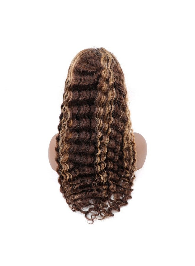 BLY Glueless Highlight Human Hair Wear And Go Lace Front Bob Wigs Deep Wave 4/27 Ombre Colored Wigs For Women Pre Plucked 14 Inch Curly Water Wave Wig Honey Blonde - Image 5