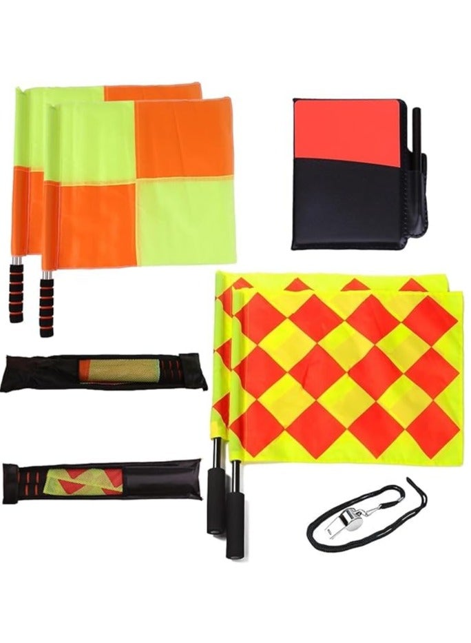FengSVMA 9 Pieces Soccer Referee Flags Kit,4 Pieces Soccer Sports Referee Flags,Referee Whistle,Referee Cards with Notebook and Packaging Bags for Soccer Volleyball Basketball Football Competition - Image 1