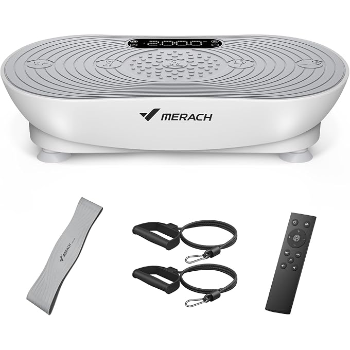 Merach Vibration Plate Exercise Machine, Vibration Plate lymphatic Drainage Muscle Activation, Vibrating Plate Full Body Equipment with LED Touch Screen Bluetooth Pull Cord - Image 1