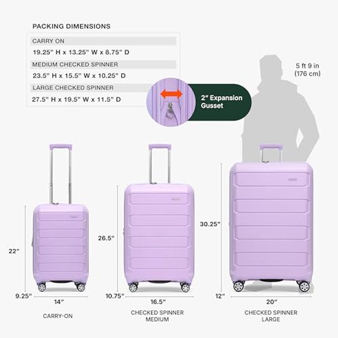 Traveler's Choice Pagosa Indestructible Hardshell Expandable Spinner Luggage, Lavender, 2-Piece Set (22/26) - Image 3