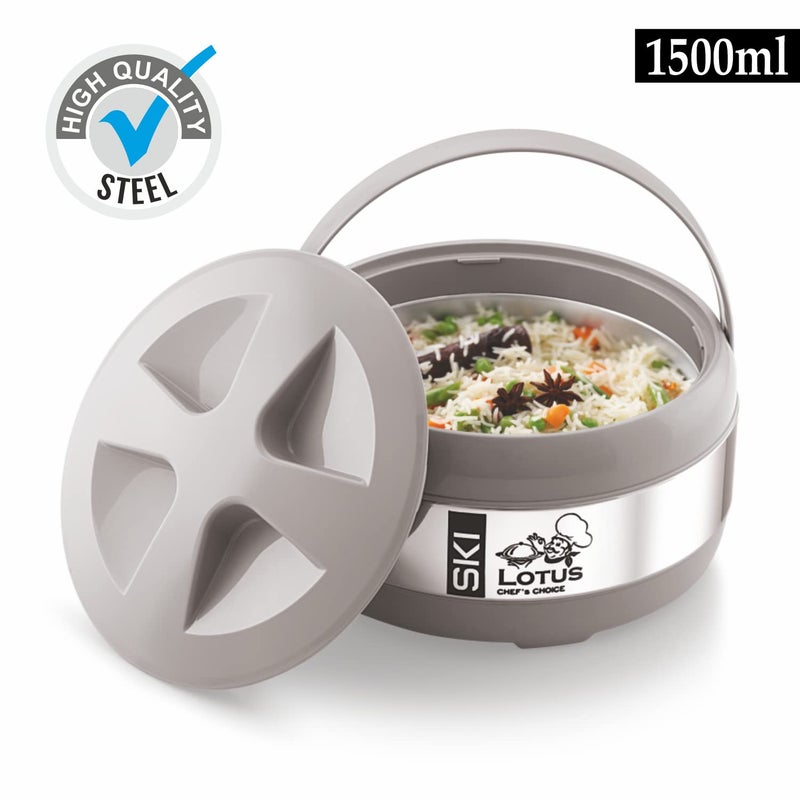 SKi Homeware SKI Lotus 1500 ml Steel Casserole - 2 Pcs Set (Size : 22.5 x 22 x 13 cm) Black  - Image 2
