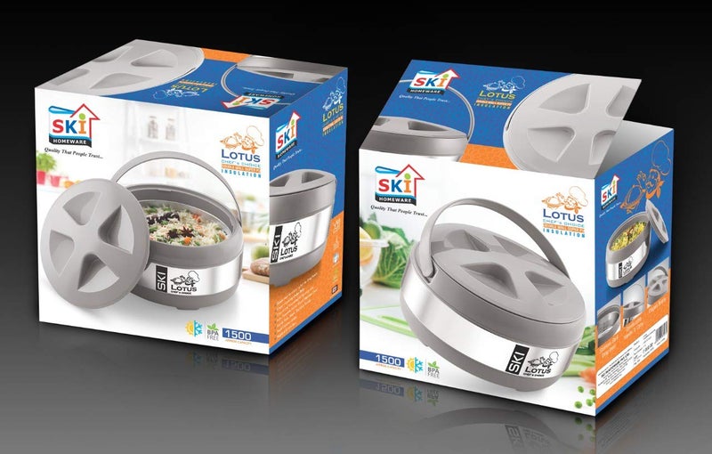 SKi Homeware SKI Lotus 1500 ml Steel Casserole - 2 Pcs Set (Size : 22.5 x 22 x 13 cm) Black  - Image 4