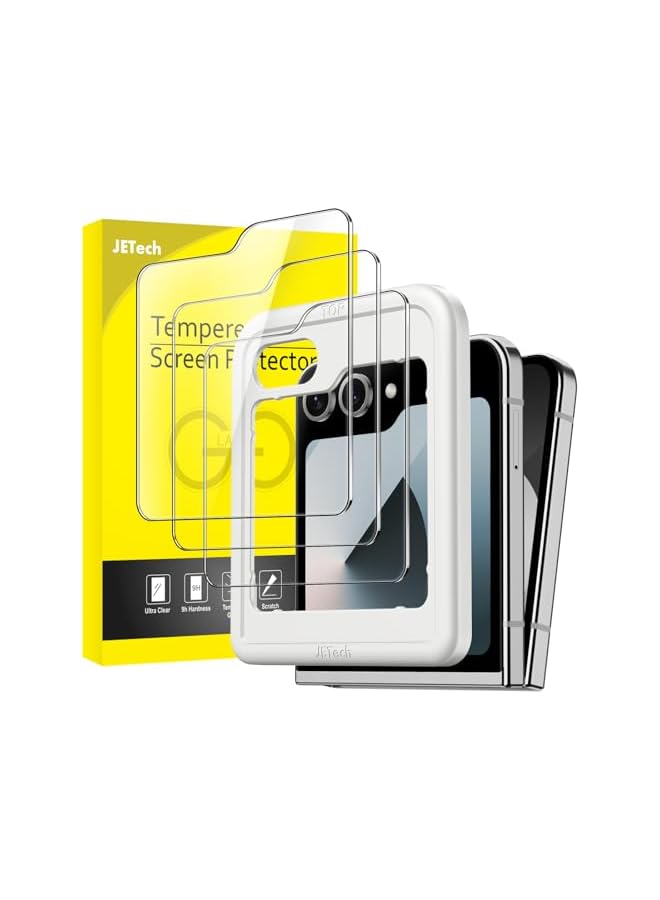 JETech Front Screen Protector for Samsung Galaxy Z Flip 6, Tempered Glass Film with Easy Installation Tool, Case-Friendly, HD Clear, 3-Pack - Image 1