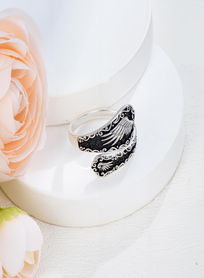 LONAGO Spoon Ring 925 Sterling Silver Wings Rings Vintage Finger Open Antique Spoon Rings Adjustable Thumb Ring for Women - Image 2