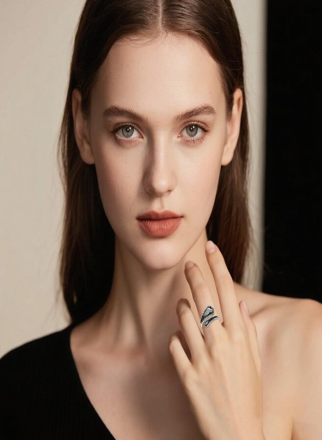 LONAGO Spoon Ring 925 Sterling Silver Wings Rings Vintage Finger Open Antique Spoon Rings Adjustable Thumb Ring for Women - Image 3