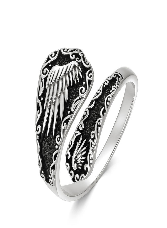 LONAGO Spoon Ring 925 Sterling Silver Wings Rings Vintage Finger Open Antique Spoon Rings Adjustable Thumb Ring for Women - Image 1