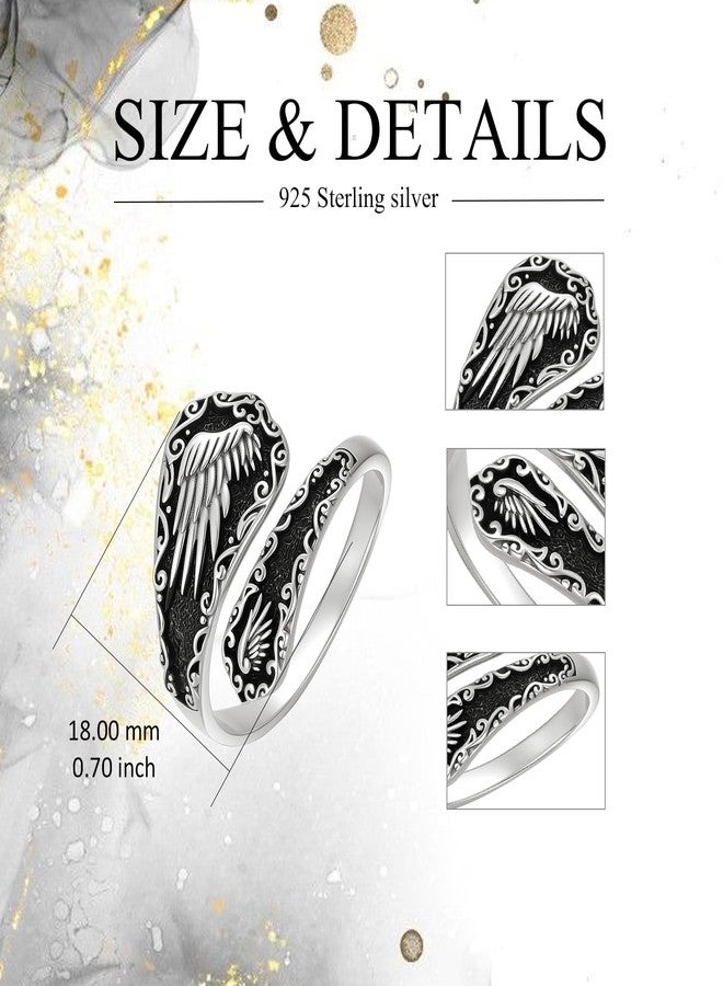 LONAGO Spoon Ring 925 Sterling Silver Wings Rings Vintage Finger Open Antique Spoon Rings Adjustable Thumb Ring for Women - Image 5