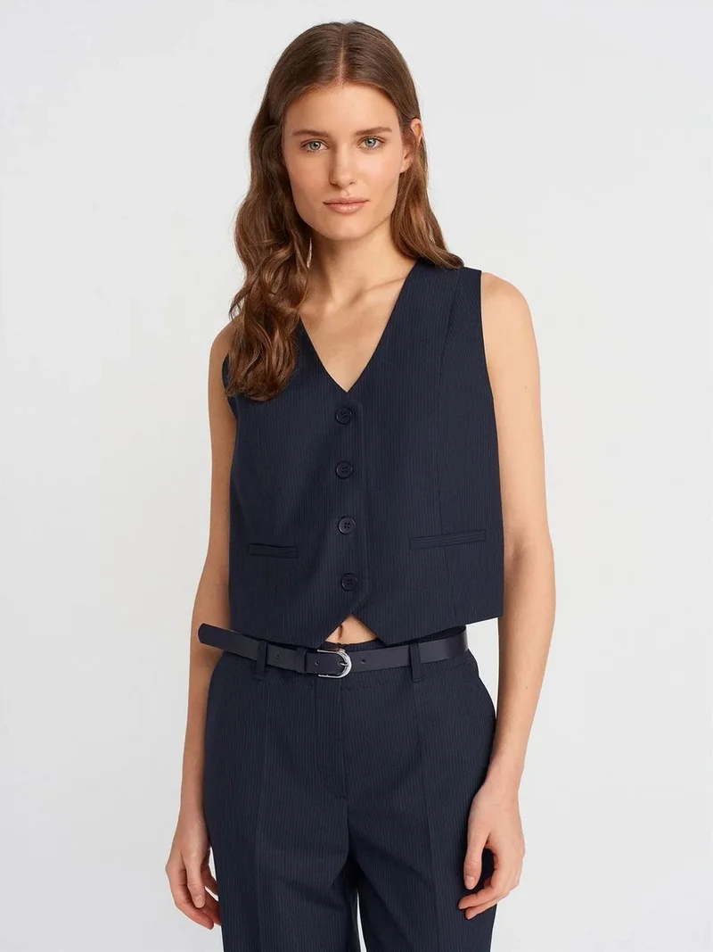 ديلفين Dilvin Cropped V-neck Button Waistcoat