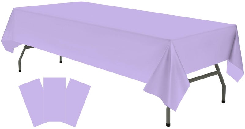 Plastic Lavender Tablecloths 3 Pack Mauve Disposable Table Covers 54 x 108 Lilac PEVA Table Cloths for Parties Bridal Shower Engagement Wedding Birthday Banquet Fits 6 to 8 Foot Rectangle Tables