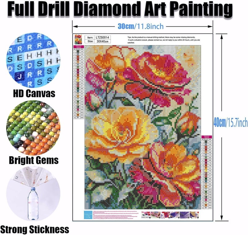 Ekuxom Flower Diamond Art Kits For Adults  Diamond Art Painting Kits Flowers  5D Full Drill Diamond Painting Flowers Diamond Art For Home Wall Decor 12X16Inch - Image 2
