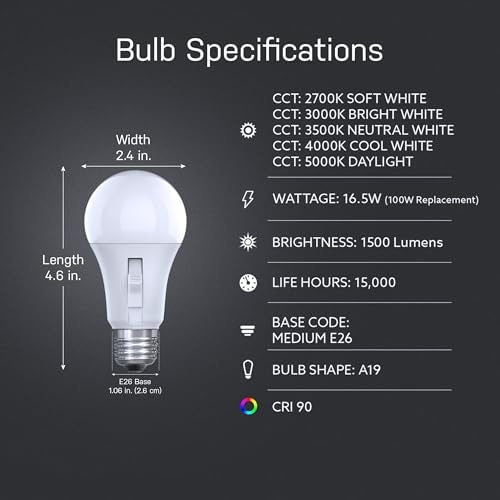 Feit Electric LED Motion Sensor Light Bulb, A21 100W Equivalent, 5CCT, Non-Dimmable, E26 Medium Base, 90 CRI, 1500 Lumens, Adjustable White, 15 Years Lifetime, OM100/5CCTCA/MM/LEDI - Image 2