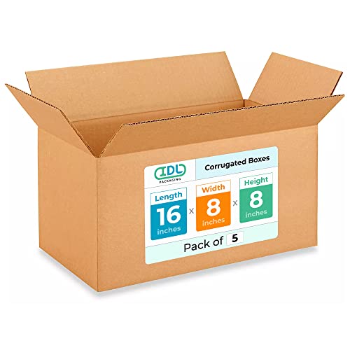 Medium Moving Shipping Boxes 16 x 8 x 8 inches 5Pack Extra Strength 200 lb vs Regular Corrugated Strong Cardboard Boxes Moving and Delivering Square Box Cartons Box by IDL Packaging