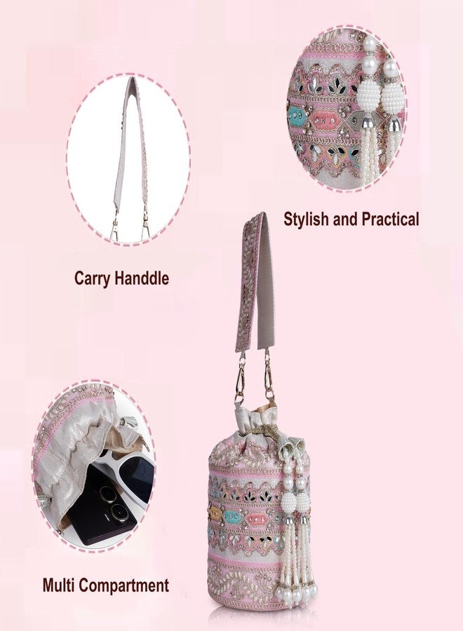 PLANX Velvet SilK Stylish Embroidery Unique Design Trendy Traditional Ethnic Wedding Party Handheld Potli For Women - Image 5