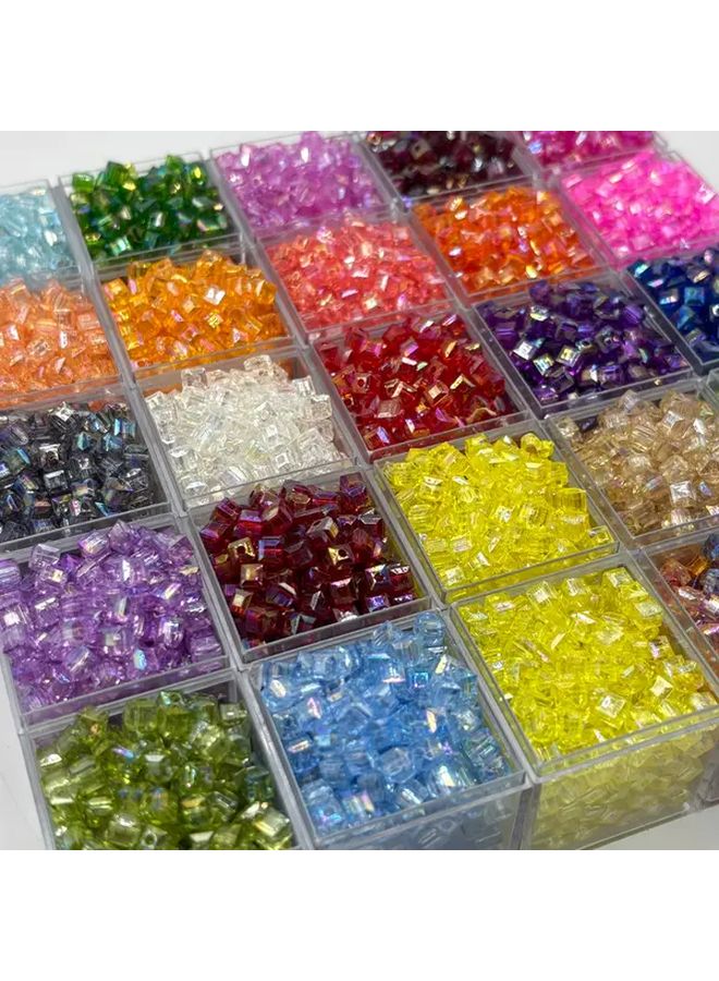 1648 قطعة 4 ملليمتر 25 لون مجموعة خرز أكريليك مربع لإمدادات حرف صنع المجوهرات - Image 4
