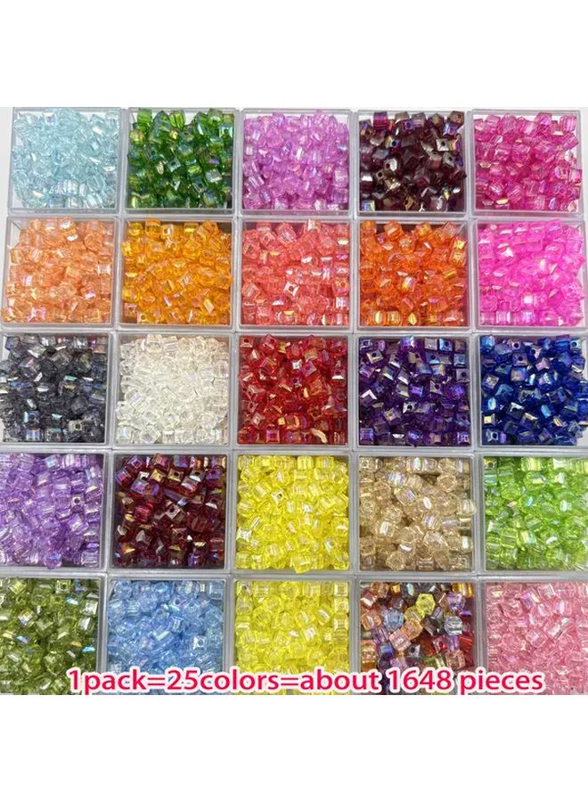 1648 قطعة 4 ملليمتر 25 لون مجموعة خرز أكريليك مربع لإمدادات حرف صنع المجوهرات - Image 1