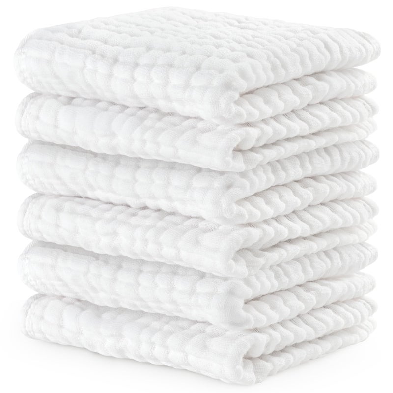 Comfy Cubs Muslin Baby Washcloths 6 Pack Soft 6Layer Cotton Wash Cloths for Sensitive Skin 10x10 Large Gentle Absorbent Infant Essentials for Newborn and Toddlers White - Image 2