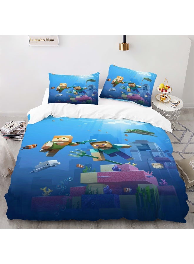 ماين كرافت طقم مفروشات بنمط إبداعي من ثلاث قطع مع ملاءات بوليستر ناعمة من الألياف الدقيقة ، بما في ذلك غطاء لحاف وغطاء وسادة (غطاء لحاف مقاس 150 سم × 200 سم) - Image 3