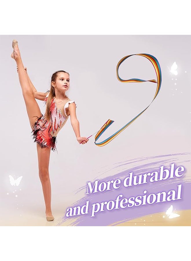 YJ Streamers Rhythmic Dance Ribbons, 5 Pieces Rainbow Streamers Rhythmic Gymnastics Ribbon Baton Twirling Wands on Sticks for Kids Artistic Dancing, (Rainbow, Rose Red, Orange, Purple, Green) - Image 2