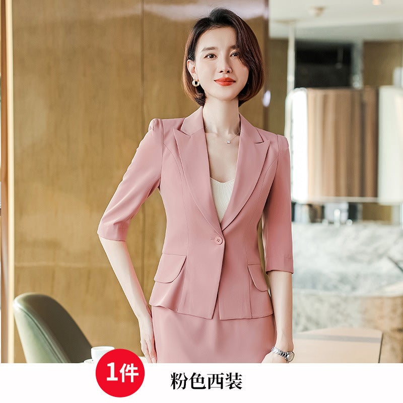 In spring and summer, Han Fan Suit Dress Womens Business Wear suit Short-sleeved Small Suit Womens Clerk Work Wear Pink Dress  - Image 4