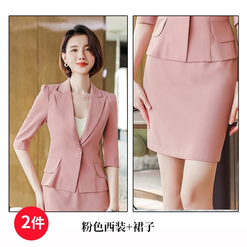 In spring and summer, Han Fan Suit Dress Womens Business Wear suit Short-sleeved Small Suit Womens Clerk Work Wear Pink Dress  - Image 1