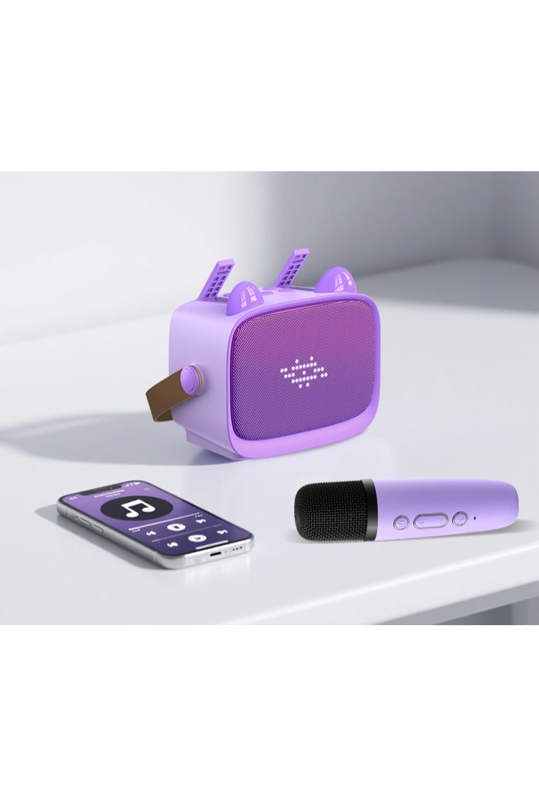Kids Karaoke Speaker with Dual Microphones, Multiple Lighting Modes, Bluetooth Compatible Audio System, Holiday Gift, New Year Gift Purple  - Image 2