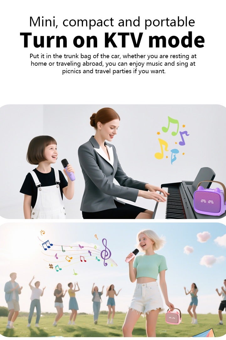 Kids Karaoke Speaker with Dual Microphones, Multiple Lighting Modes, Bluetooth Compatible Audio System, Holiday Gift, New Year Gift Purple  - Image 4