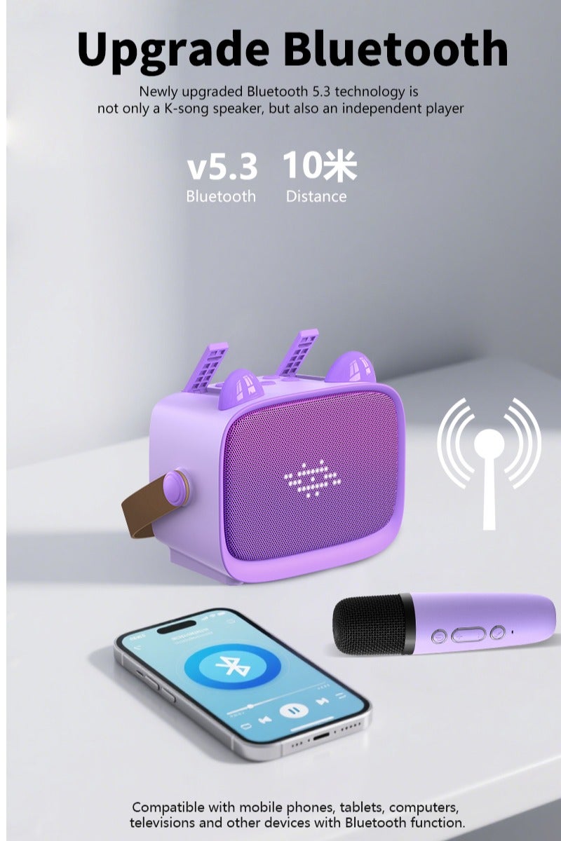 Kids Karaoke Speaker with Dual Microphones, Multiple Lighting Modes, Bluetooth Compatible Audio System, Holiday Gift, New Year Gift Purple  - Image 3